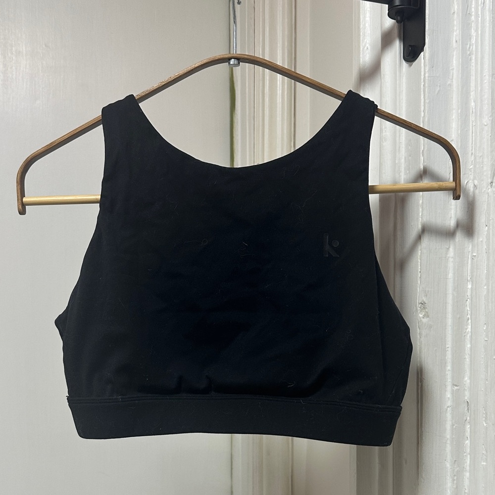 Black High Neck Women's Sports Bra with Tie Back